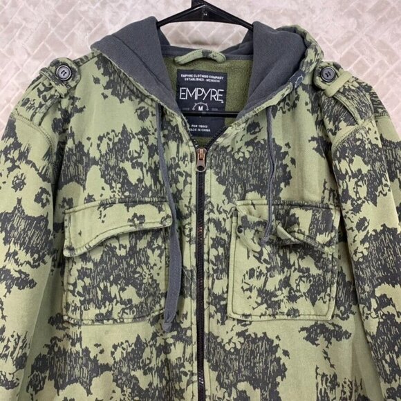 Empyre Mens M Hoodie Sweatshirt Army Green Camo Full Zip Distressed VNT Y2K - Picture 2 of 13